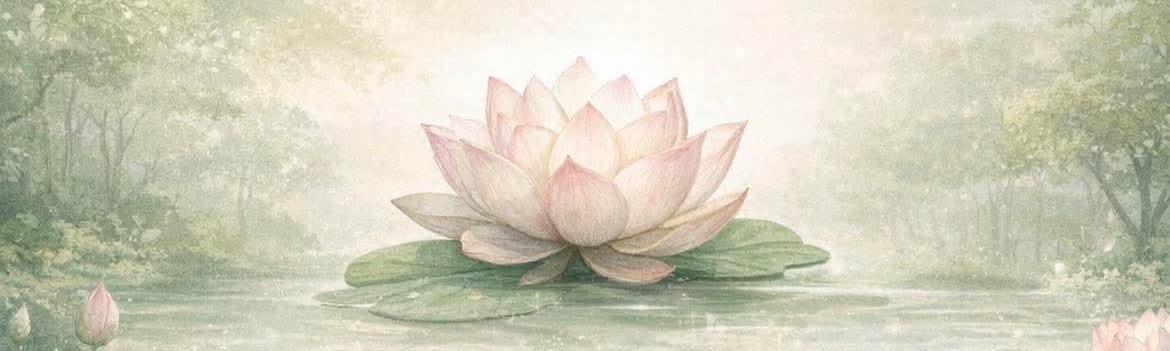 Watercolour lotus resting on still water